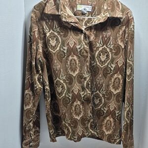 Caribbean Joe Brown Paisley Button Down Shirt